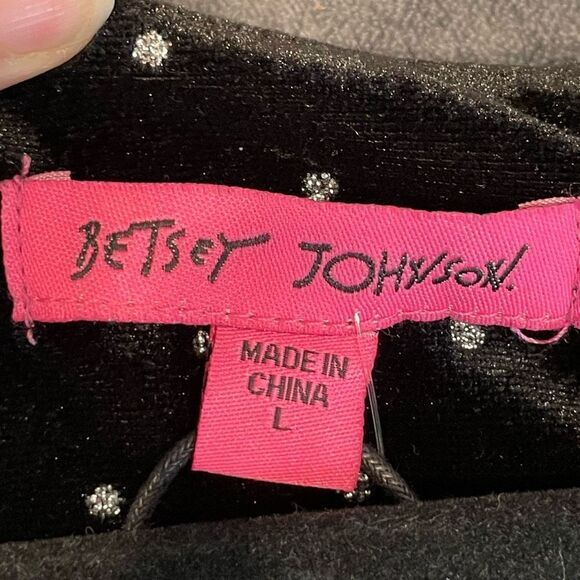 Betsey Johnson Black Power Sleeve Metallic Dot Velvet Dress Size L New - Picture 7 of 10